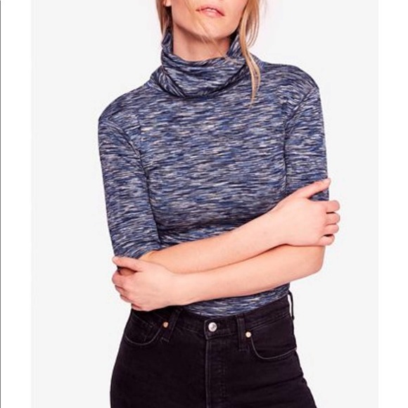 Free People Women's Blue Sunshine Space Dyed Half Sleeve Turtleneck Shirt - Picture 2 of 5